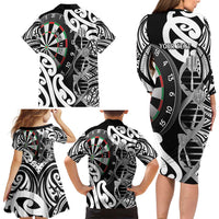 Personalised New Zealand Darts Family Matching Long Sleeve Bodycon Dress and Hawaiian Shirt Aotearoa Maori Its In My DNA Black - Polynesian Pride