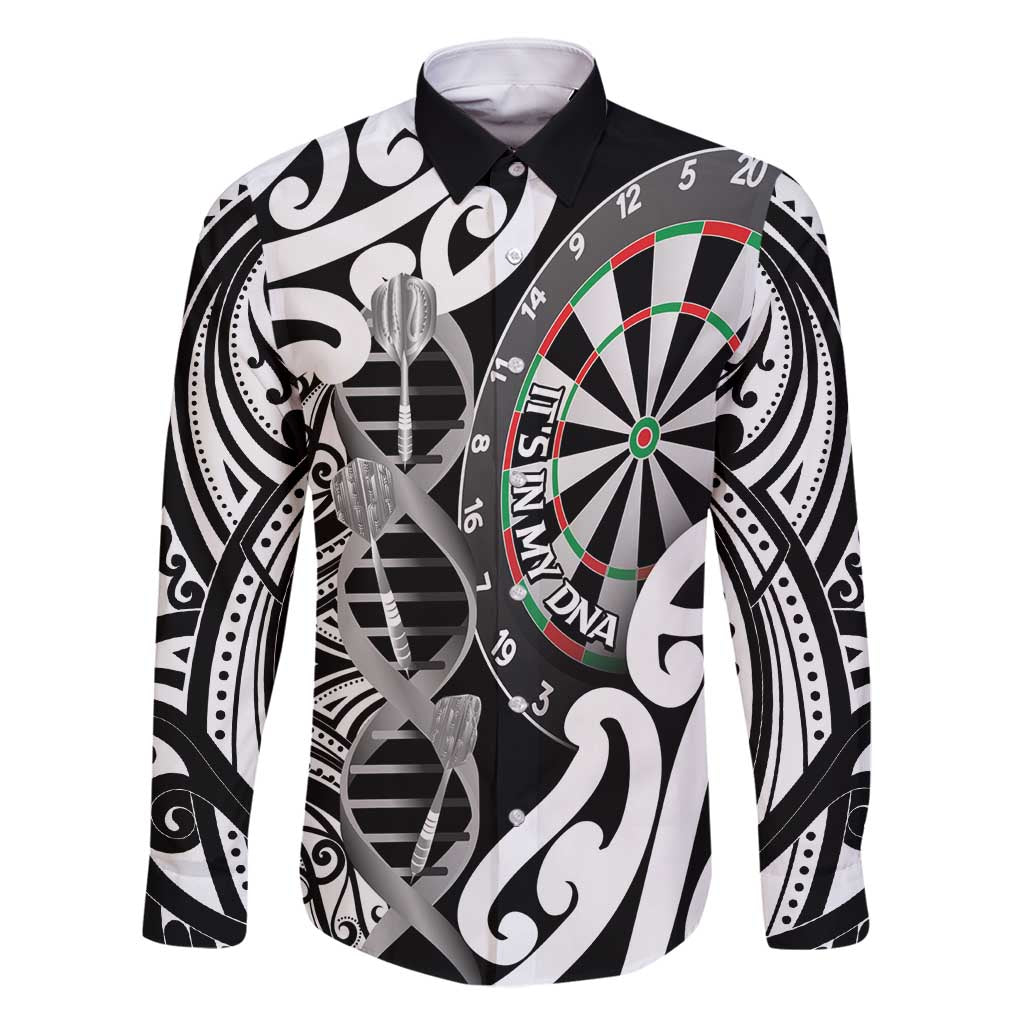 Personalised New Zealand Darts Family Matching Long Sleeve Bodycon Dress and Hawaiian Shirt Aotearoa Maori Its In My DNA Black - Polynesian Pride