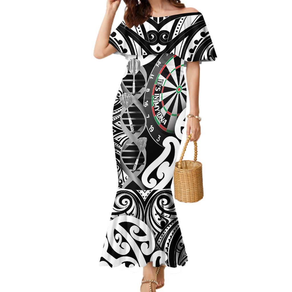 Personalised New Zealand Darts Family Matching Mermaid Dress and Hawaiian Shirt Aotearoa Maori Its In My DNA Black - Polynesian Pride