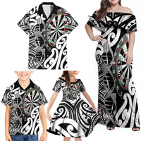 Personalised New Zealand Darts Family Matching Off Shoulder Maxi Dress and Hawaiian Shirt Aotearoa Maori Its In My DNA Black - Polynesian Pride