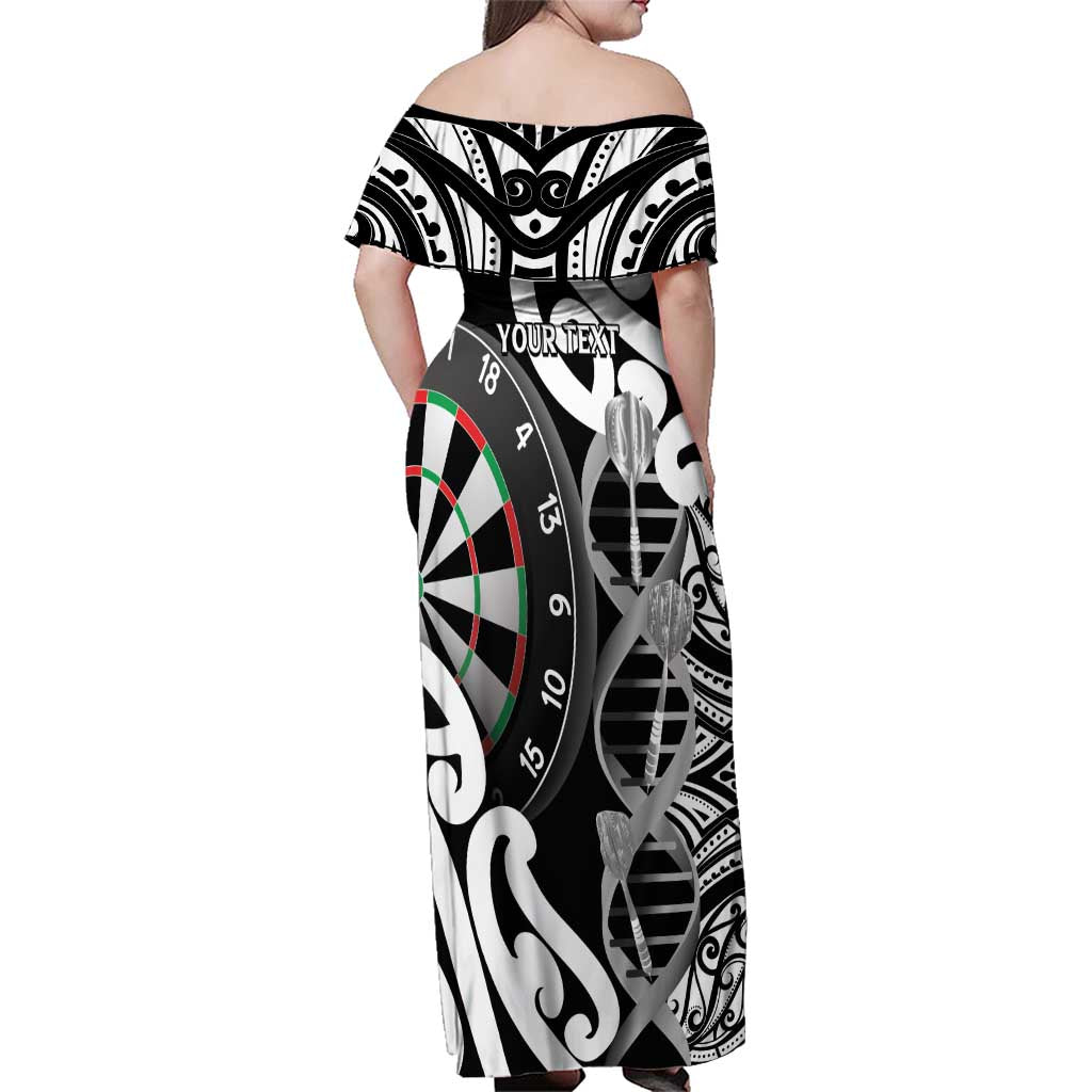 Personalised New Zealand Darts Family Matching Off Shoulder Maxi Dress and Hawaiian Shirt Aotearoa Maori Its In My DNA Black - Polynesian Pride