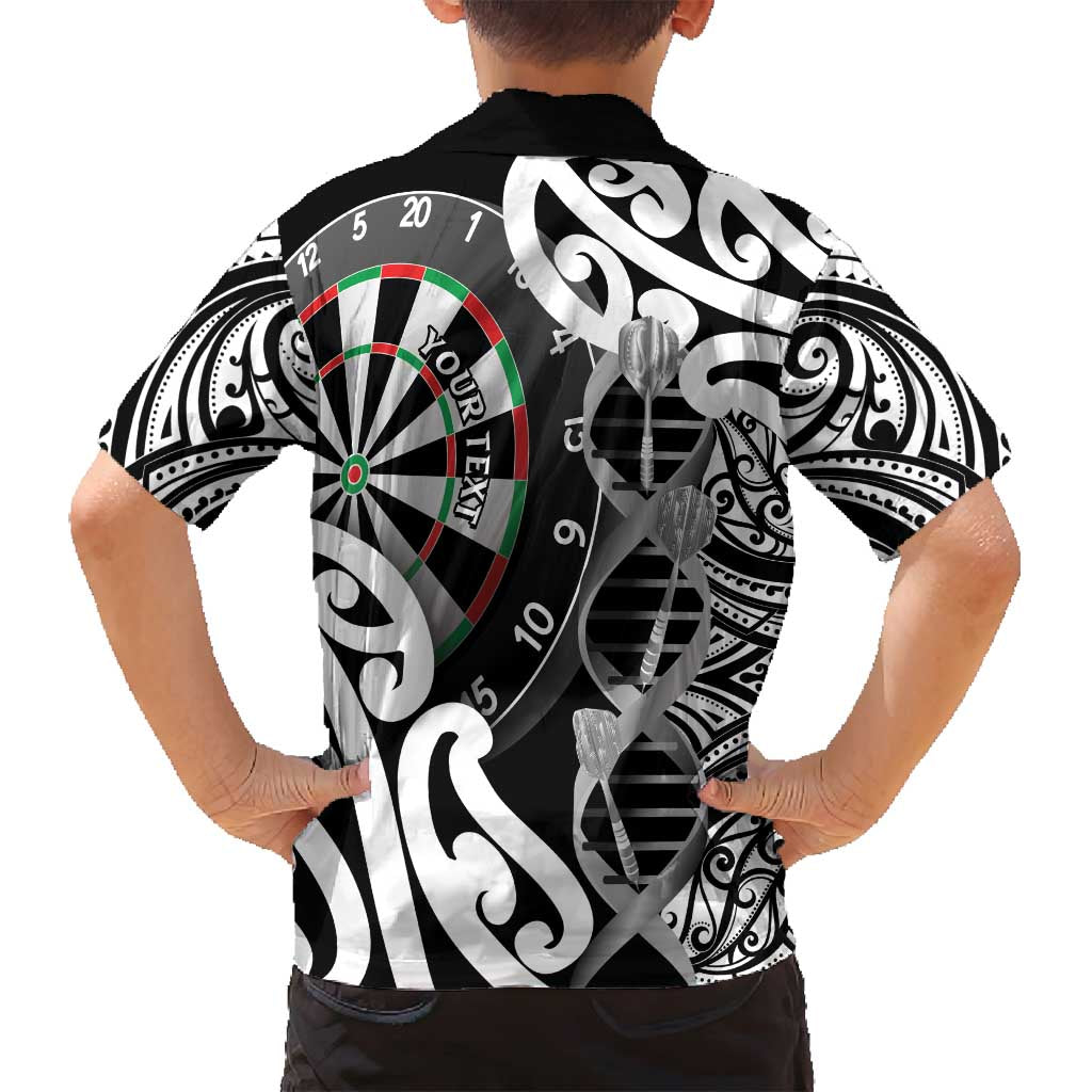 Personalised New Zealand Darts Family Matching Off Shoulder Short Dress and Hawaiian Shirt Aotearoa Maori Its In My DNA Black - Polynesian Pride