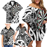 Personalised New Zealand Darts Family Matching Off Shoulder Short Dress and Hawaiian Shirt Aotearoa Maori Its In My DNA Black - Polynesian Pride