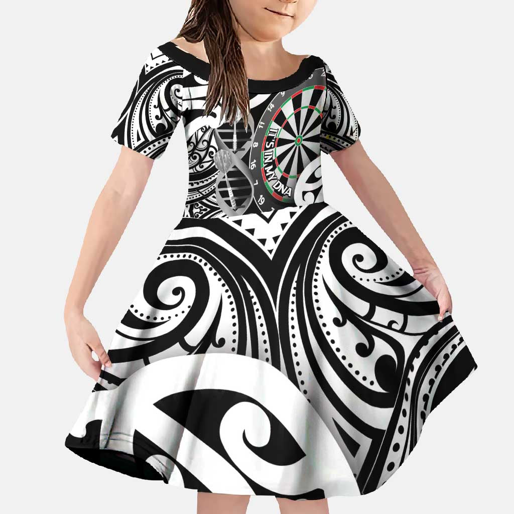 Personalised New Zealand Darts Family Matching Short Sleeve Bodycon Dress and Hawaiian Shirt Aotearoa Maori Its In My DNA Black - Polynesian Pride