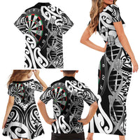 Personalised New Zealand Darts Family Matching Short Sleeve Bodycon Dress and Hawaiian Shirt Aotearoa Maori Its In My DNA Black - Polynesian Pride