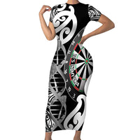 Personalised New Zealand Darts Family Matching Short Sleeve Bodycon Dress and Hawaiian Shirt Aotearoa Maori Its In My DNA Black - Polynesian Pride