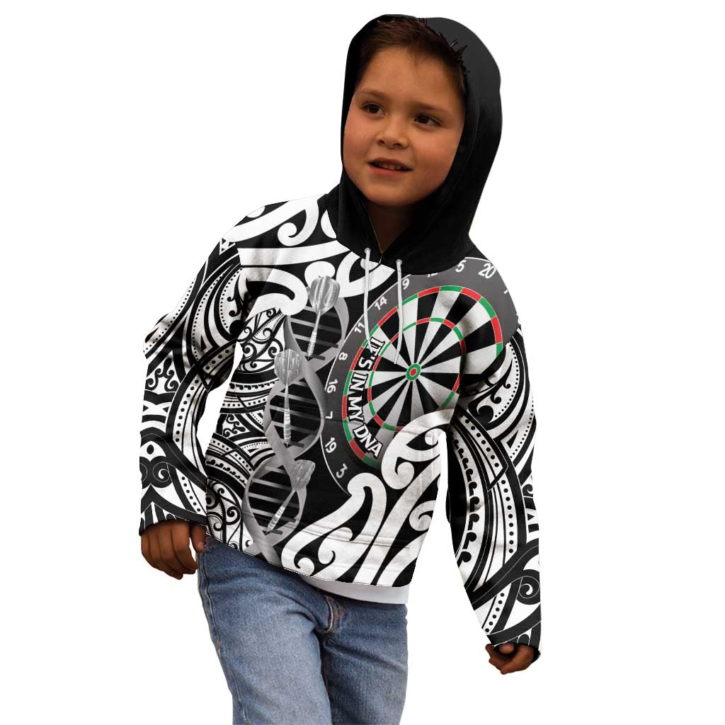 Personalised New Zealand Darts Kid Hoodie Aotearoa Maori Its In My DNA Black - Polynesian Pride