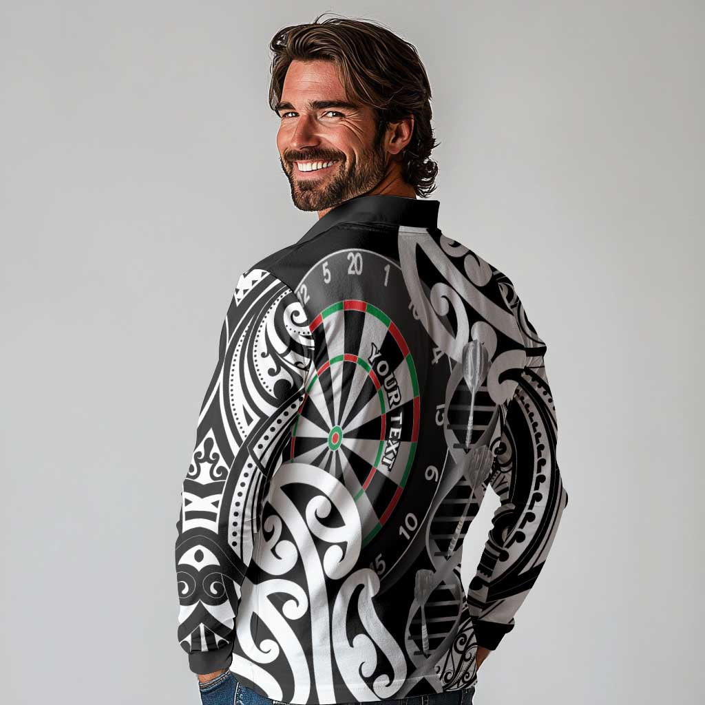 Personalised New Zealand Darts Long Sleeve Polo Shirt Aotearoa Maori Its In My DNA Black - Polynesian Pride