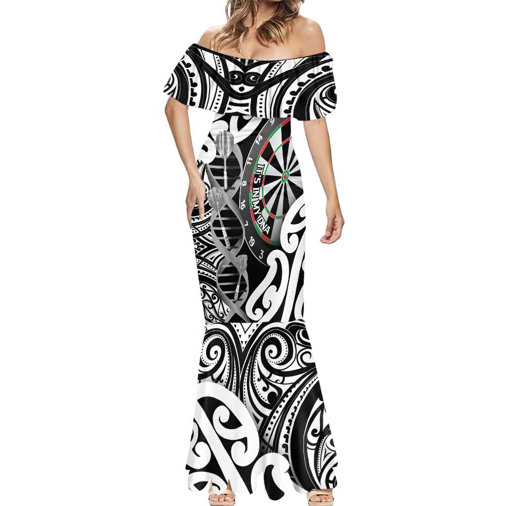 Personalised New Zealand Darts Mermaid Dress Aotearoa Maori Its In My DNA Black - Polynesian Pride
