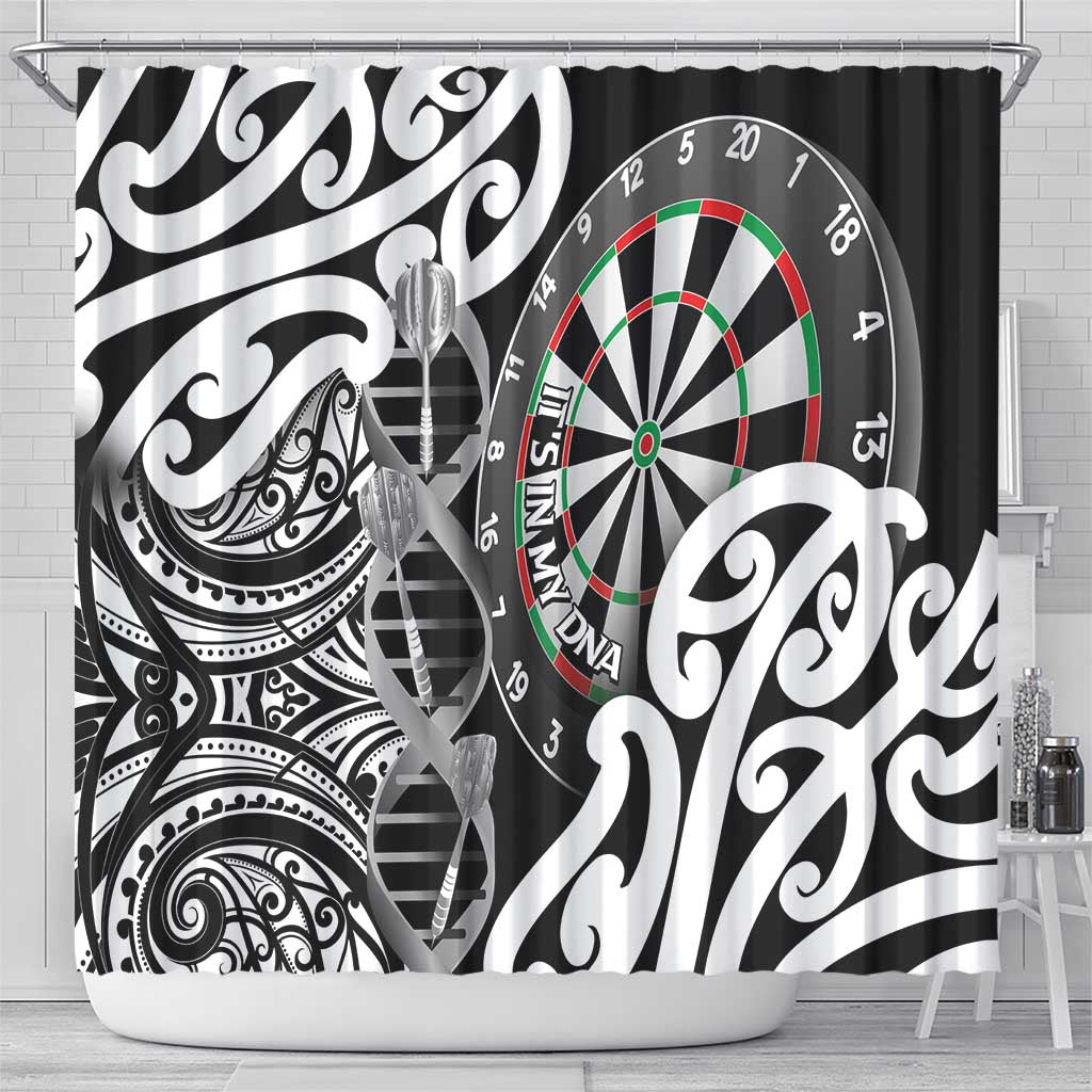 New Zealand Darts Shower Curtain Aotearoa Maori Its In My DNA Black - Polynesian Pride