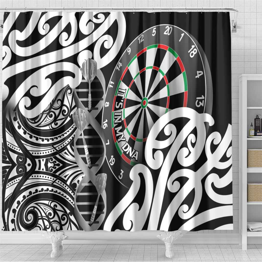 New Zealand Darts Shower Curtain Aotearoa Maori Its In My DNA Black - Polynesian Pride