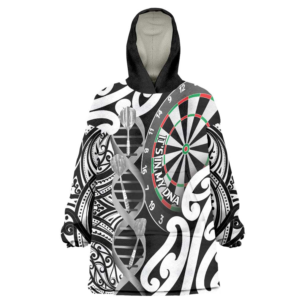 Personalised New Zealand Darts Wearable Blanket Hoodie Aotearoa Maori Its In My DNA Black - Polynesian Pride