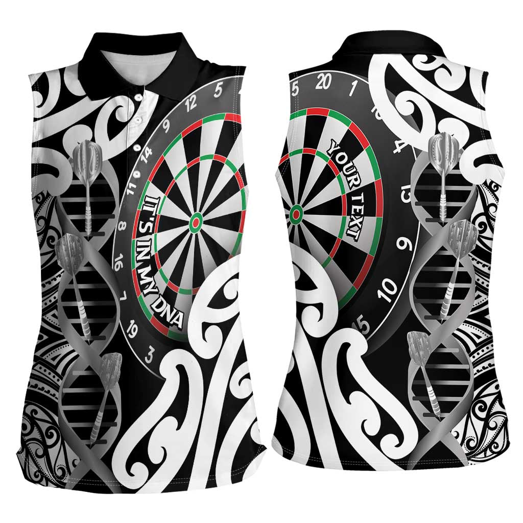 Personalised New Zealand Darts Women Sleeveless Polo Shirt Aotearoa Maori Its In My DNA Black - Polynesian Pride