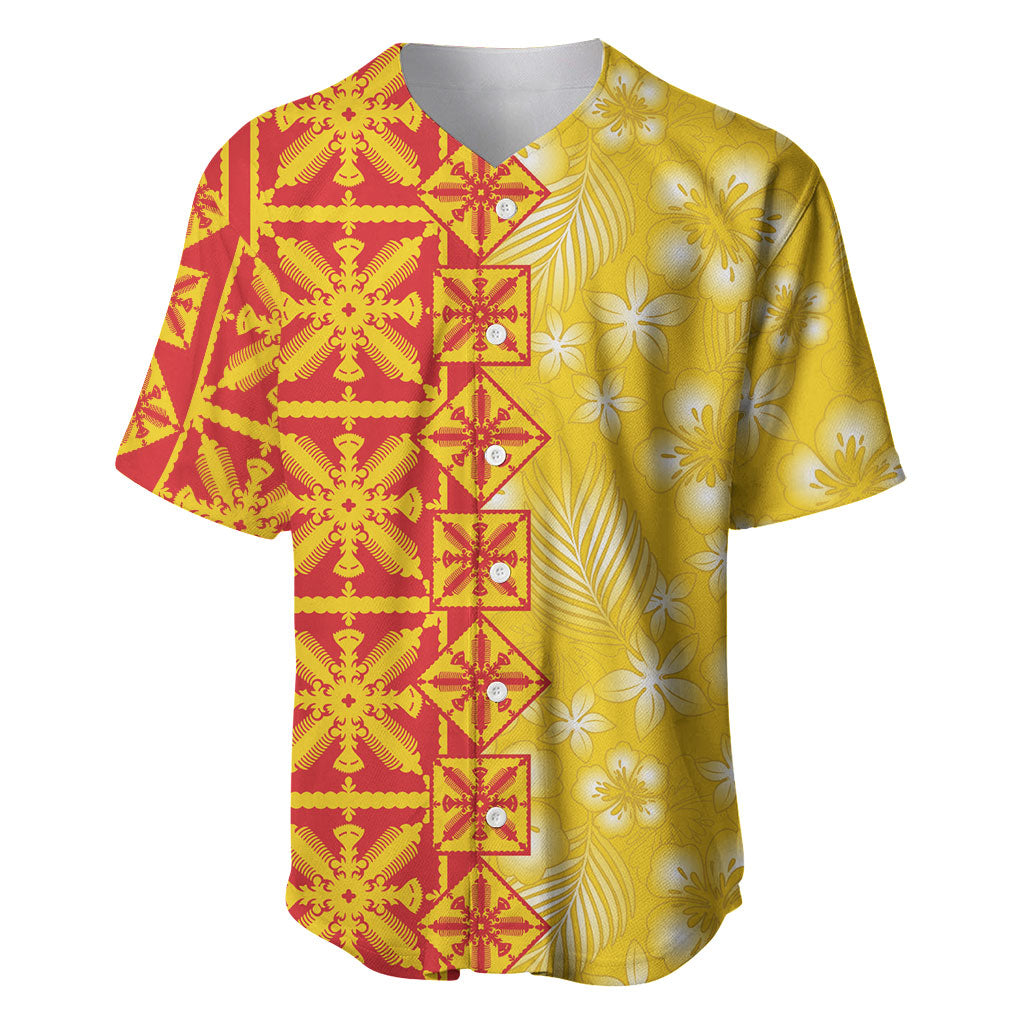 Kahili Quilt Hawaii Baseball Jersey Tropical Flower Seamless Half Style