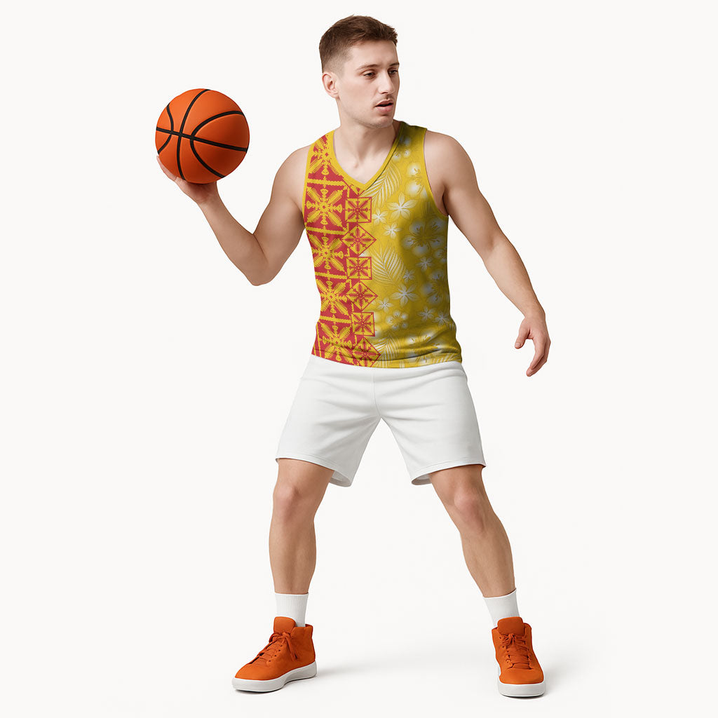 Kahili Quilt Hawaii Basketball Jersey Tropical Flower Seamless Half Style