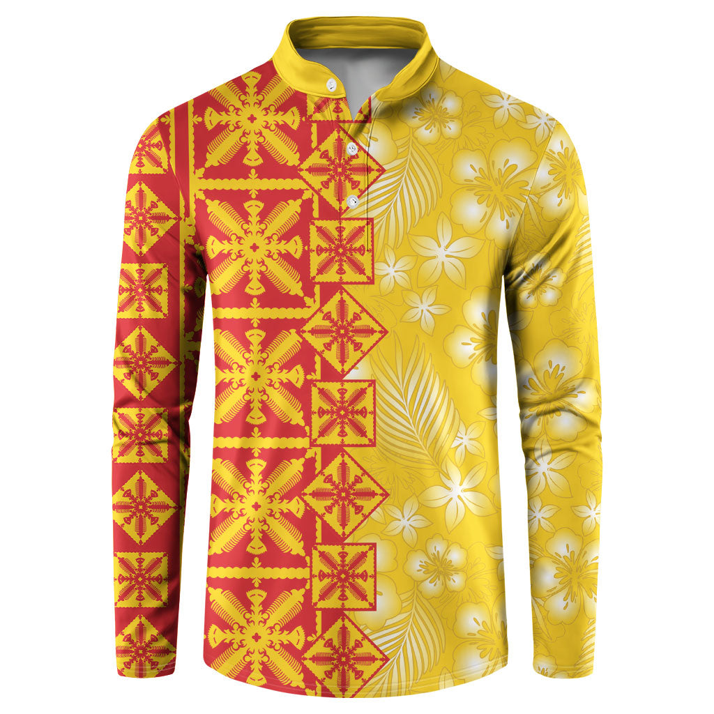 Kahili Quilt Hawaii Button Sweatshirt Tropical Flower Seamless Half Style
