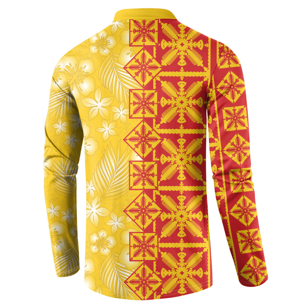 Kahili Quilt Hawaii Button Sweatshirt Tropical Flower Seamless Half Style
