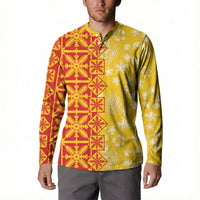 Kahili Quilt Hawaii Button Sweatshirt Tropical Flower Seamless Half Style