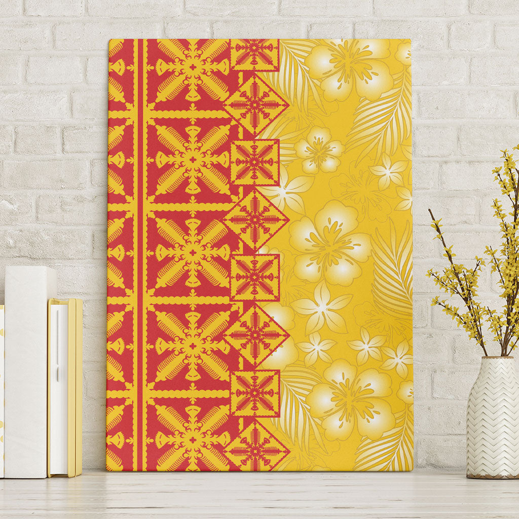 Kahili Quilt Hawaii Canvas Wall Art Tropical Flower Seamless Half Style LT14 Without Frame Yellow - Polynesian Pride