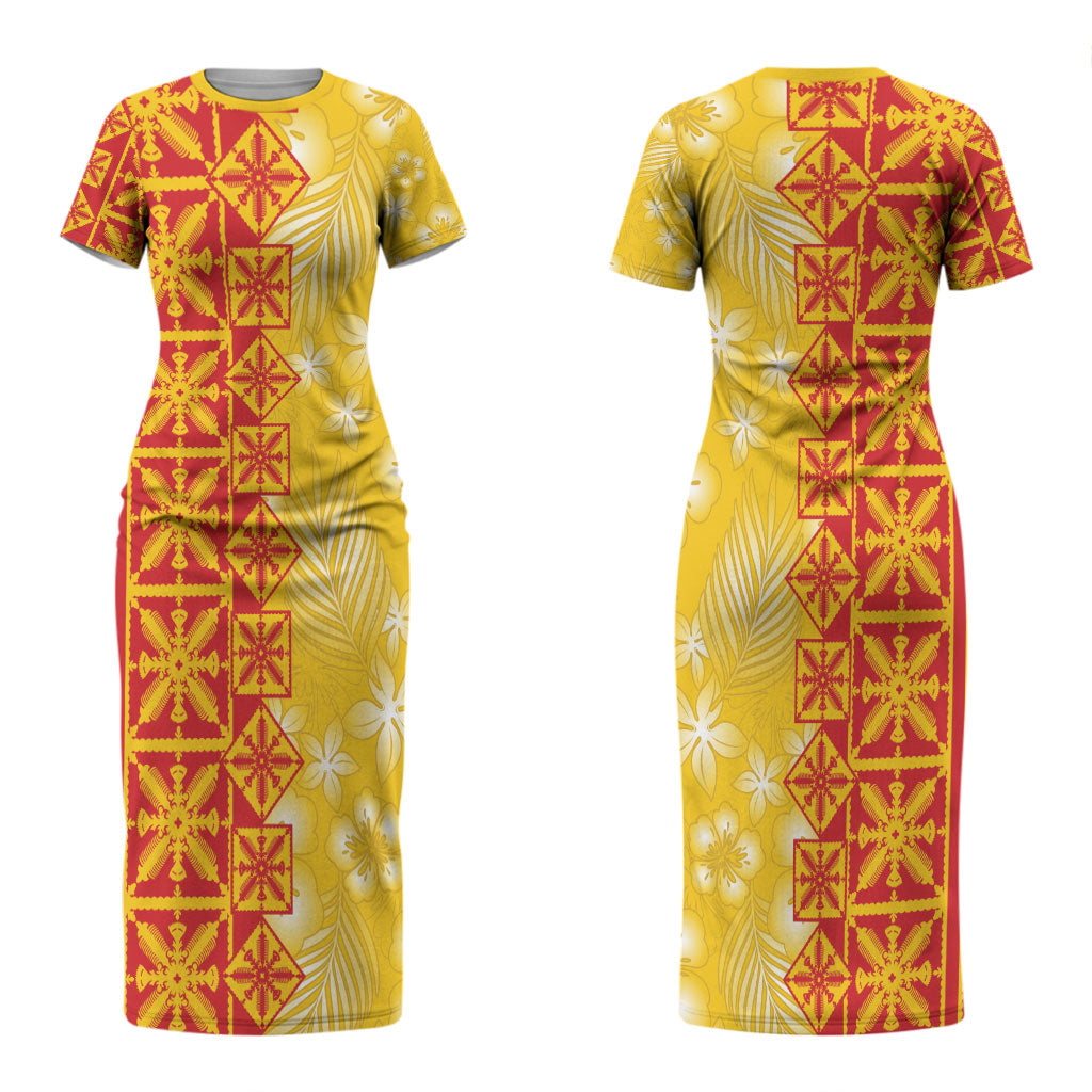 Kahili Quilt Hawaii Couples Matching Short Sleeve Bodycon Dress and Hawaiian Shirt Tropical Flower Seamless Half Style LT14 - Polynesian Pride