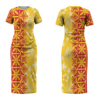 Kahili Quilt Hawaii Couples Matching Short Sleeve Bodycon Dress and Hawaiian Shirt Tropical Flower Seamless Half Style LT14 - Polynesian Pride