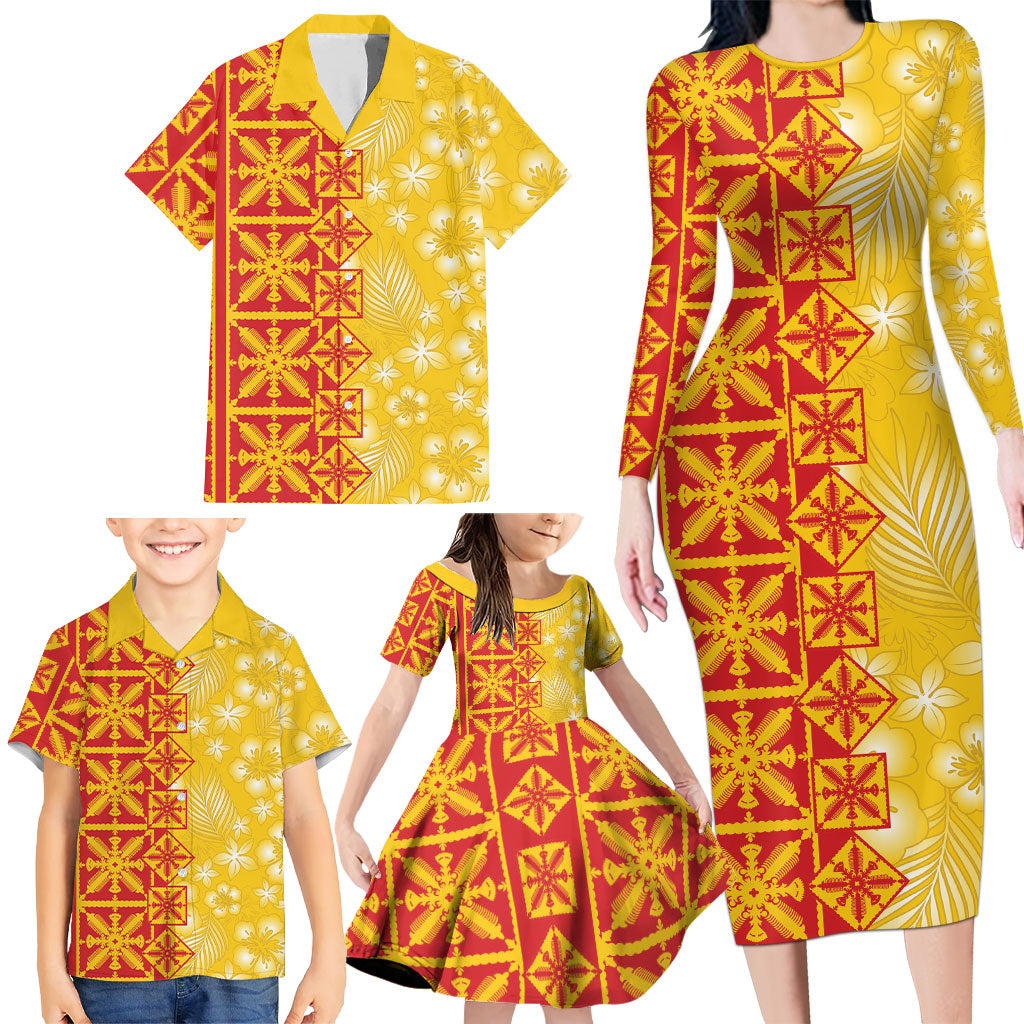 Kahili Quilt Hawaii Family Matching Long Sleeve Bodycon Dress and Hawaiian Shirt Tropical Flower Seamless Half Style LT14 - Polynesian Pride