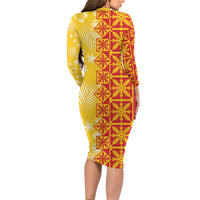 Kahili Quilt Hawaii Family Matching Long Sleeve Bodycon Dress and Hawaiian Shirt Tropical Flower Seamless Half Style
