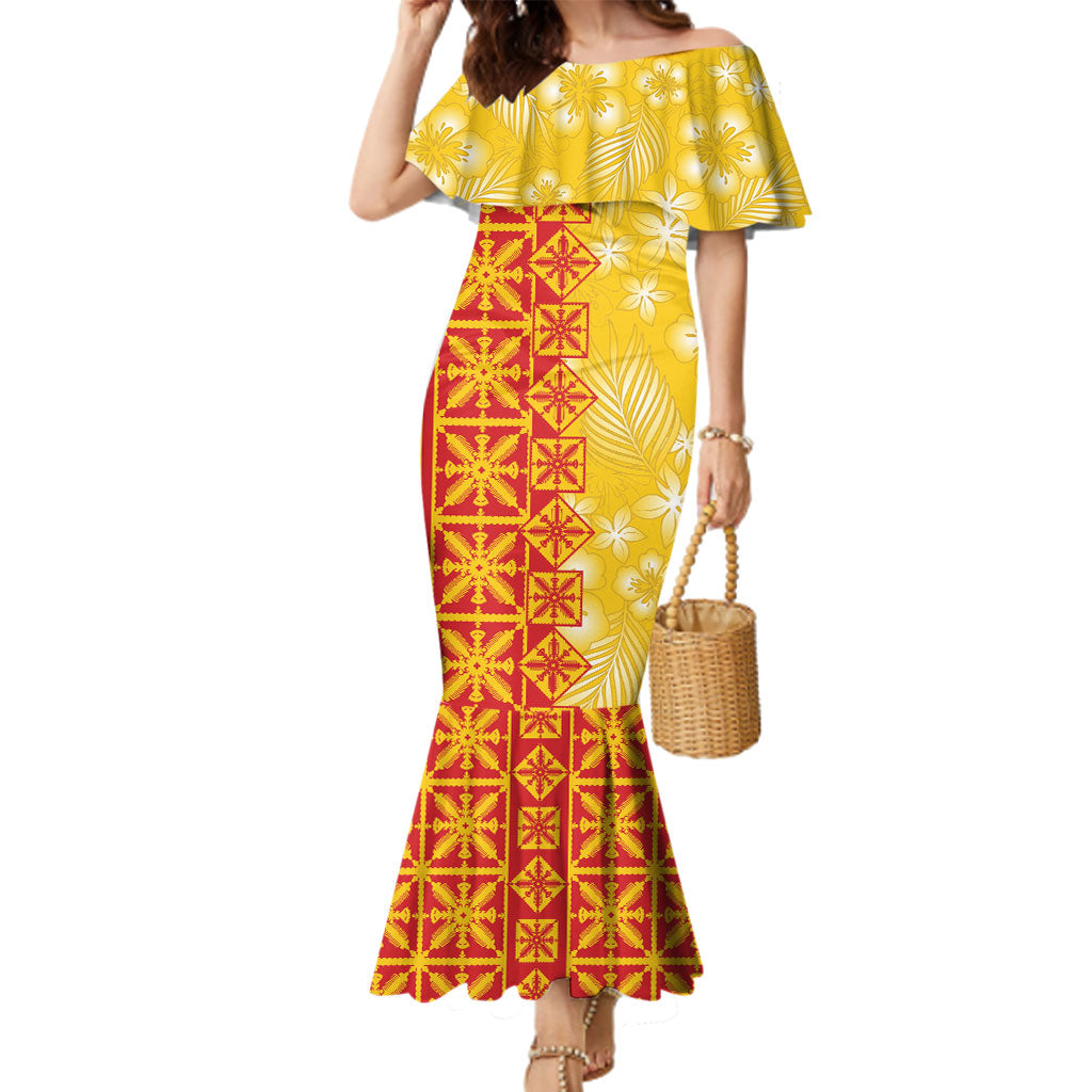 Kahili Quilt Hawaii Family Matching Mermaid Dress and Hawaiian Shirt Tropical Flower Seamless Half Style