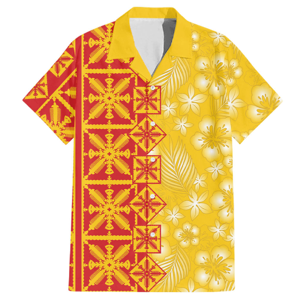 Kahili Quilt Hawaii Family Matching Off The Shoulder Long Sleeve Dress and Hawaiian Shirt Tropical Flower Seamless Half Style