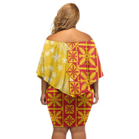 Kahili Quilt Hawaii Family Matching Off Shoulder Short Dress and Hawaiian Shirt Tropical Flower Seamless Half Style
