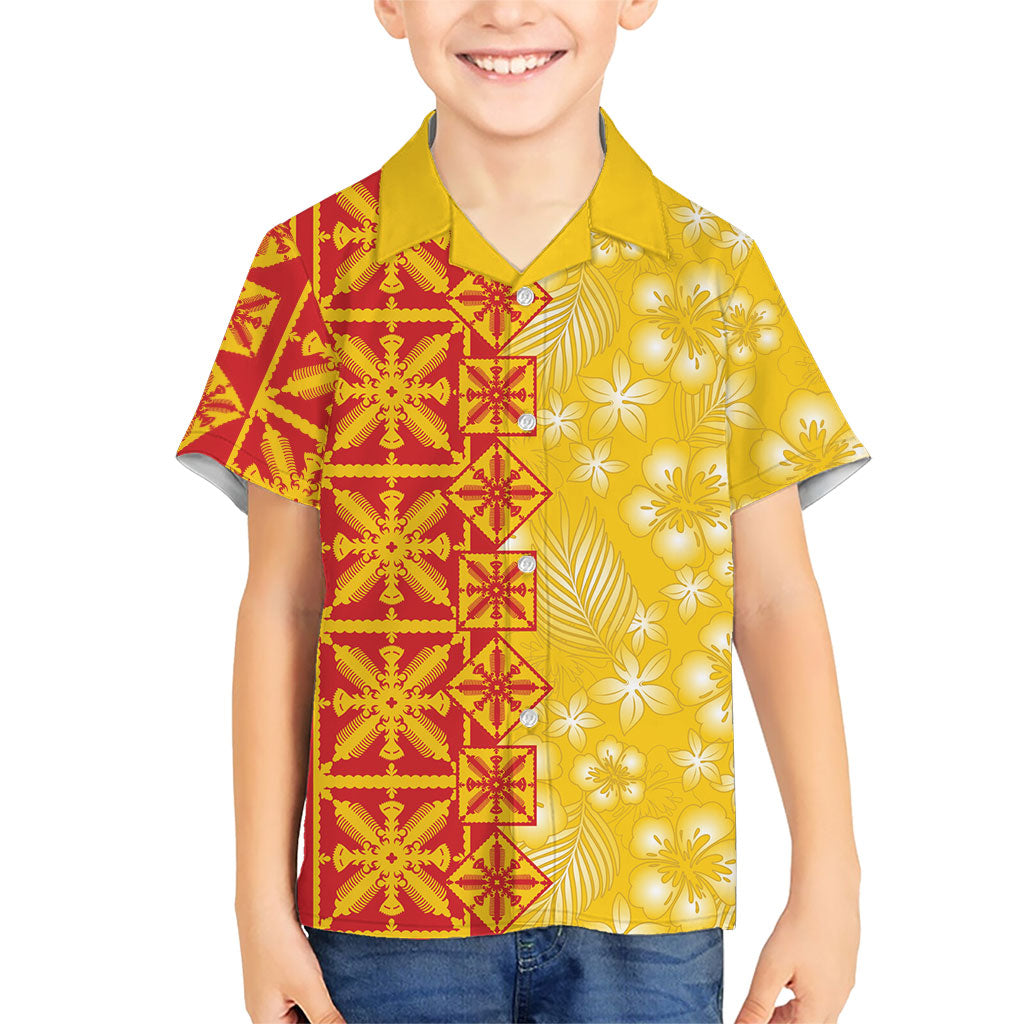 Kahili Quilt Hawaii Family Matching Off Shoulder Short Dress and Hawaiian Shirt Tropical Flower Seamless Half Style