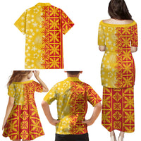 Kahili Quilt Hawaii Family Matching Puletasi and Hawaiian Shirt Tropical Flower Seamless Half Style