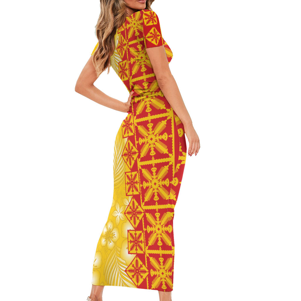 Kahili Quilt Hawaii Family Matching Short Sleeve Bodycon Dress and Hawaiian Shirt Tropical Flower Seamless Half Style