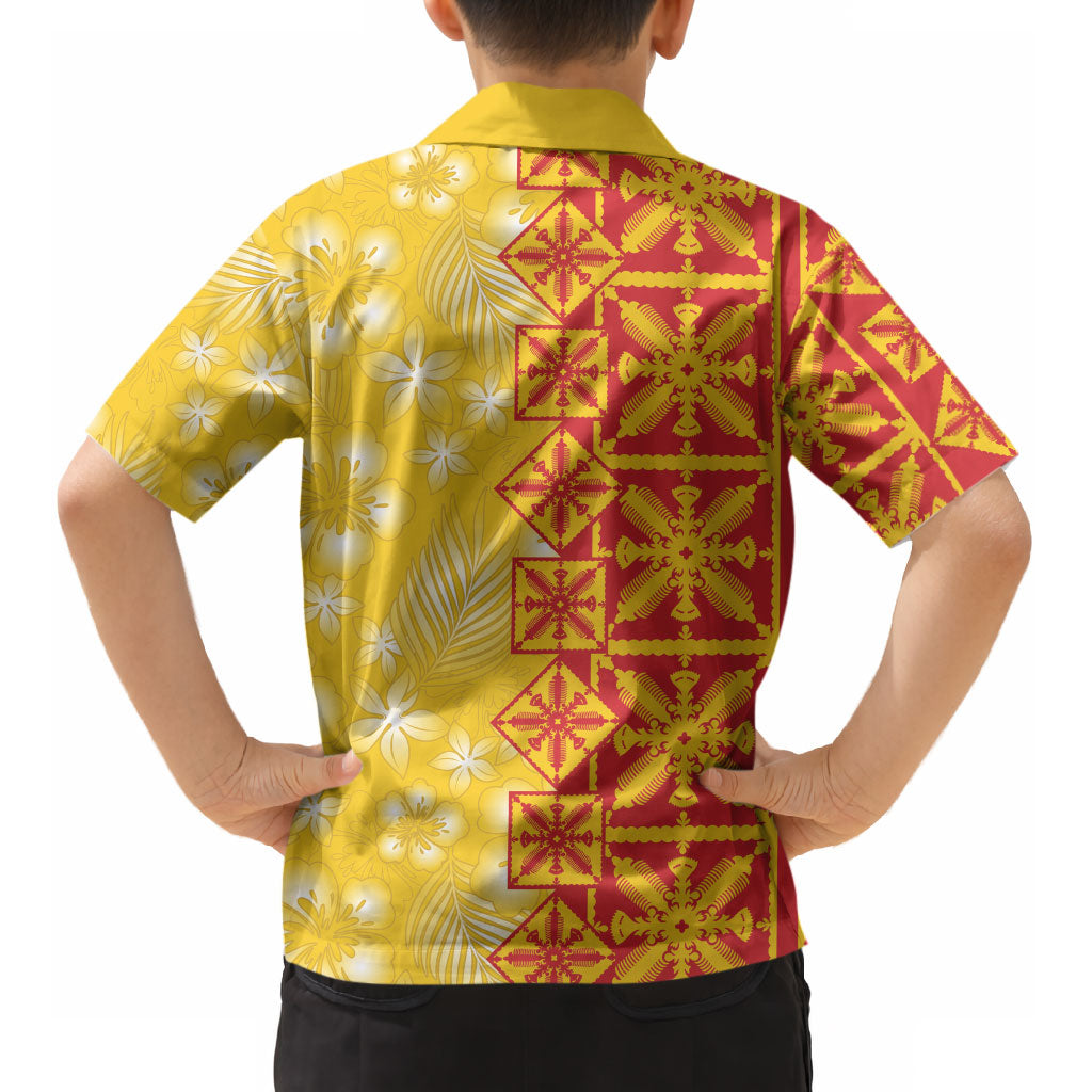 Kahili Quilt Hawaii Kid Hawaiian Shirt Tropical Flower Seamless Half Style LT14 - Polynesian Pride