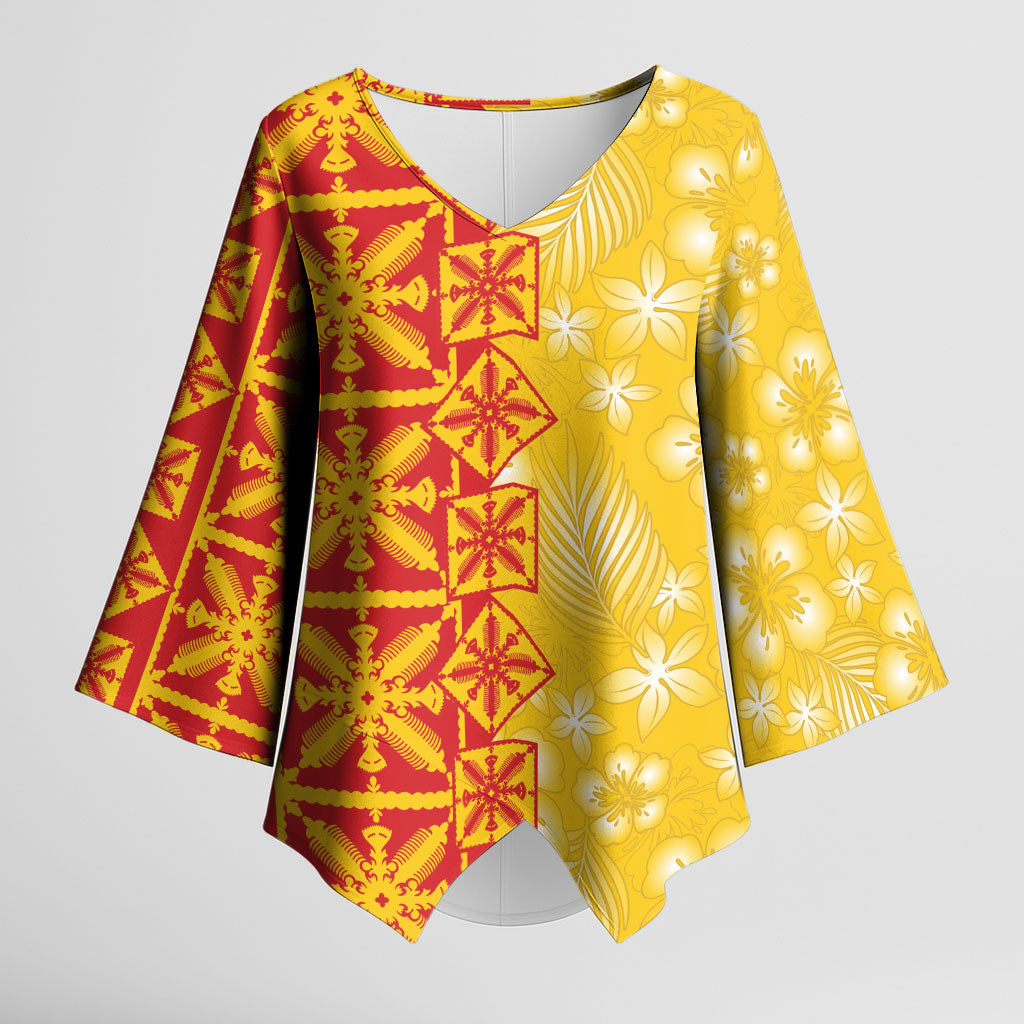 Kahili Quilt Hawaii Kimono Sleeve Blouse Tropical Flower Seamless Half Style LT14 Female Yellow - Polynesian Pride