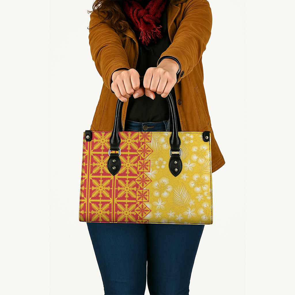 Kahili Quilt Hawaii Leather Bag Tropical Flower Seamless Half Style