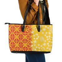 Kahili Quilt Hawaii Leather Tote Bag Tropical Flower Seamless Half Style