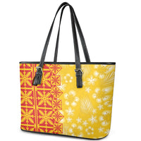 Kahili Quilt Hawaii Leather Tote Bag Tropical Flower Seamless Half Style