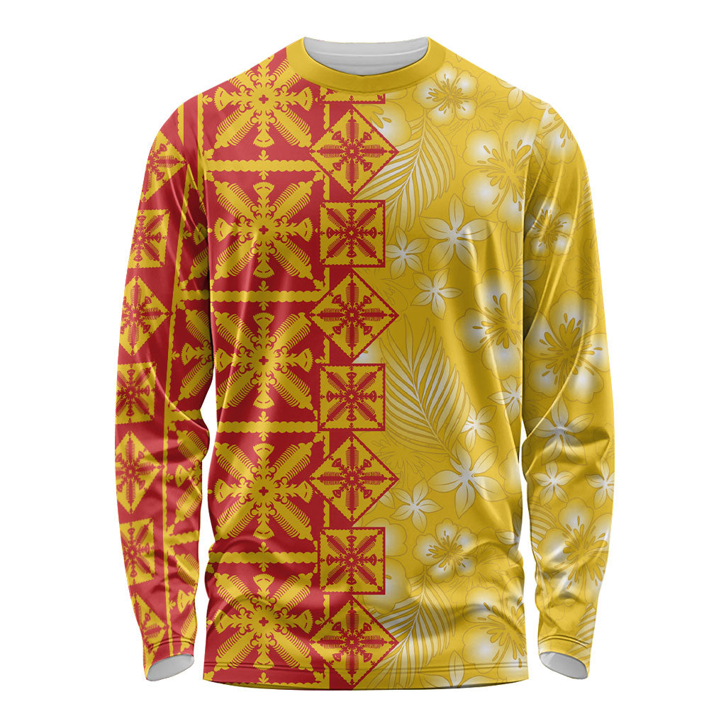 Kahili Quilt Hawaii Long Sleeve Shirt Tropical Flower Seamless Half Style LT14 Unisex Yellow - Polynesian Pride