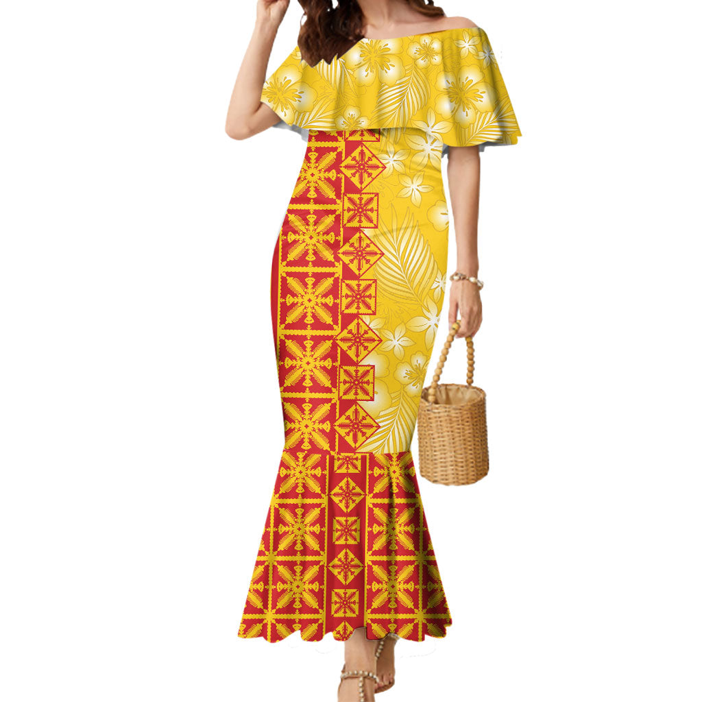 Kahili Quilt Hawaii Mermaid Dress Tropical Flower Seamless Half Style LT14 Women Yellow - Polynesian Pride