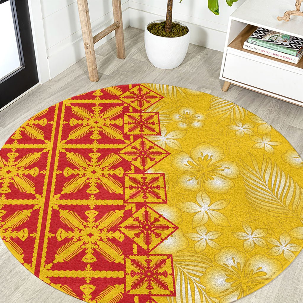 Kahili Quilt Hawaii Round Carpet Tropical Flower Seamless Half Style