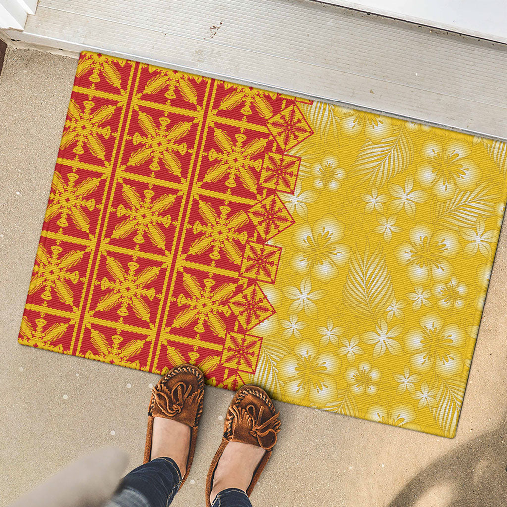 Kahili Quilt Hawaii Rubber Doormat Tropical Flower Seamless Half Style