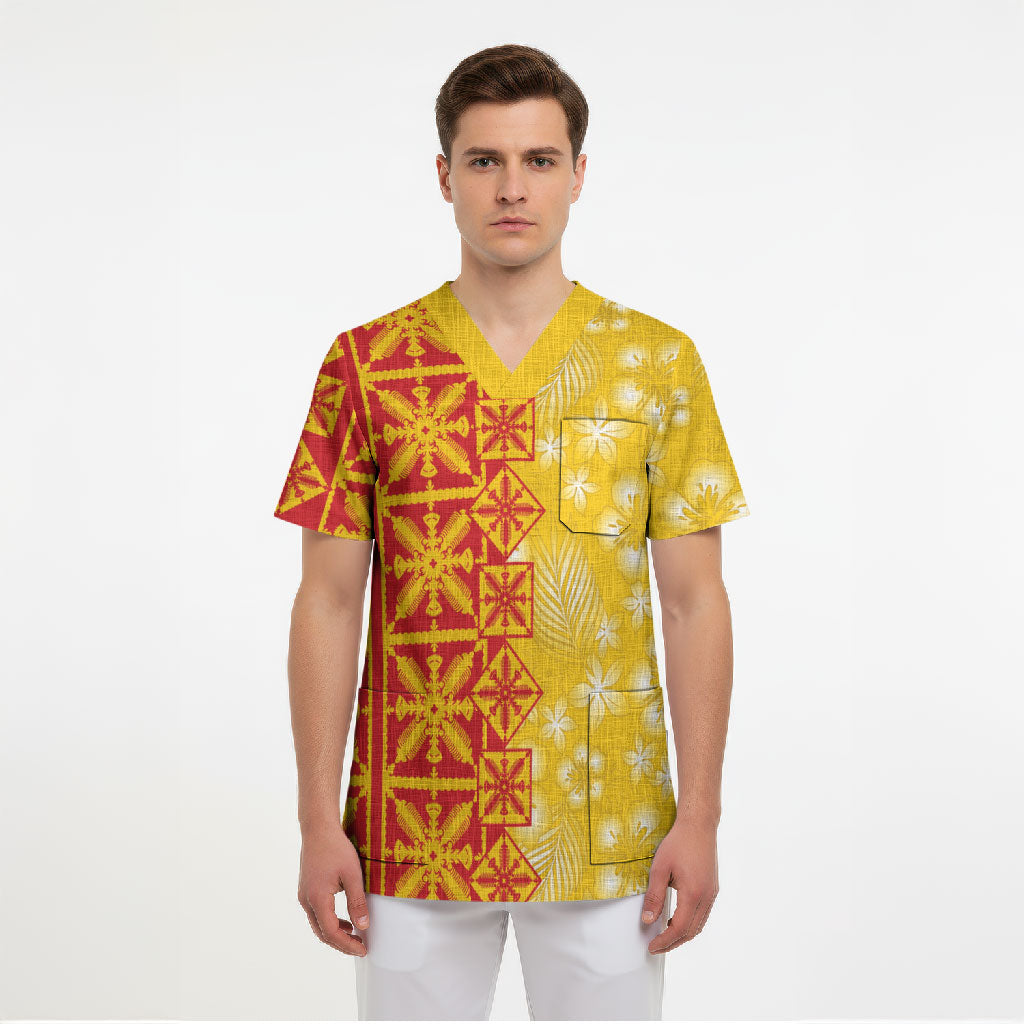 Kahili Quilt Hawaii Scrub Top Tropical Flower Seamless Half Style