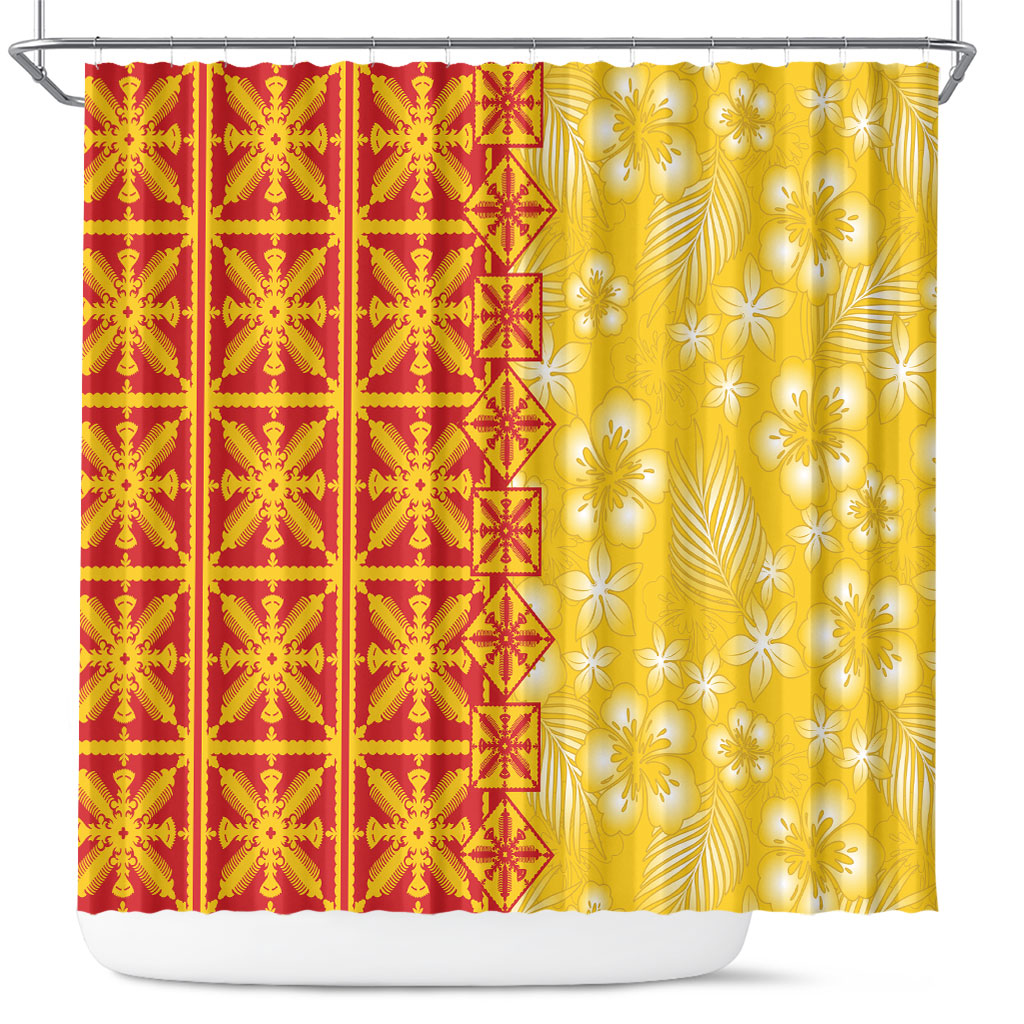 Kahili Quilt Hawaii Shower Curtain Tropical Flower Seamless Half Style