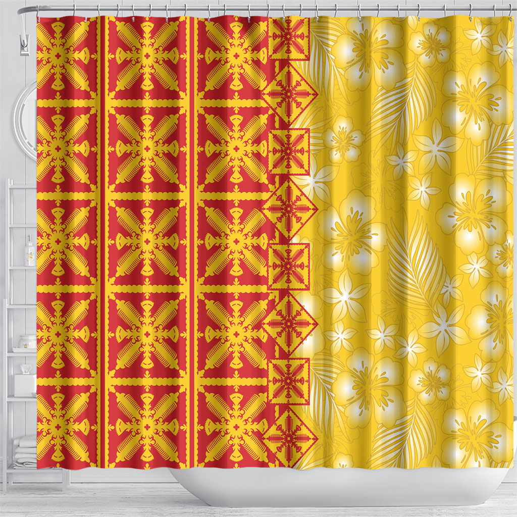 Kahili Quilt Hawaii Shower Curtain Tropical Flower Seamless Half Style