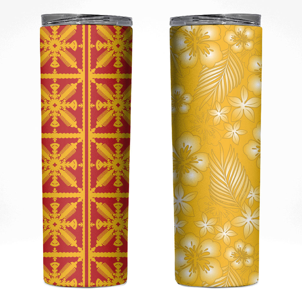 Kahili Quilt Hawaii Skinny Tumbler Tropical Flower Seamless Half Style