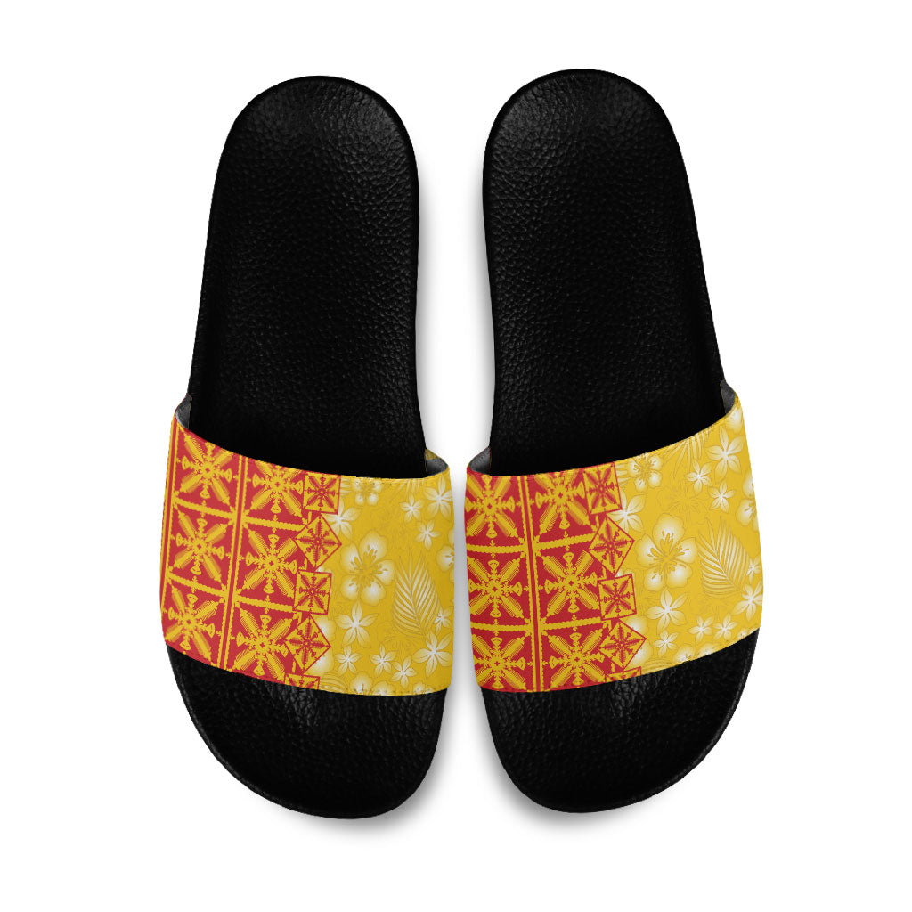 Kahili Quilt Hawaii Slide Sandals Tropical Flower Seamless Half Style LT14 Yellow - Polynesian Pride