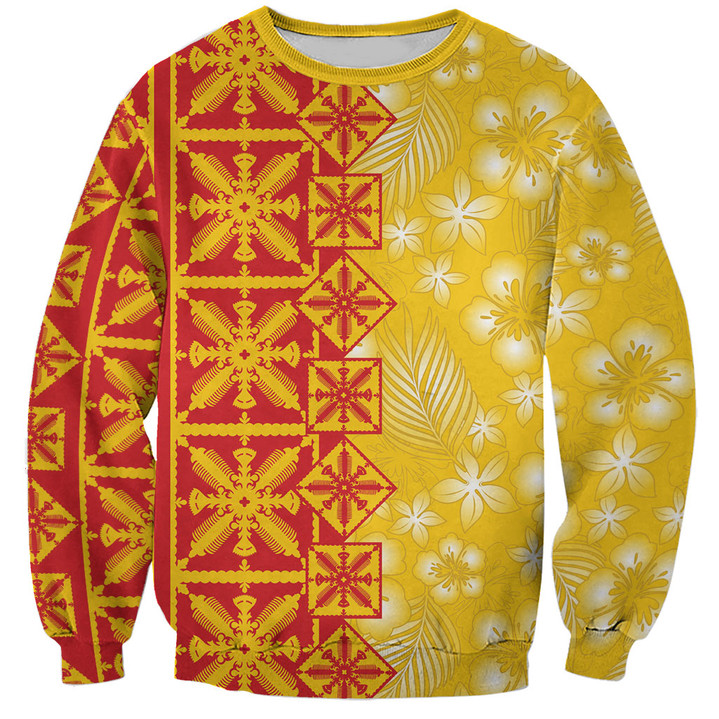 Kahili Quilt Hawaii Sweatshirt Tropical Flower Seamless Half Style LT14 Unisex Yellow - Polynesian Pride