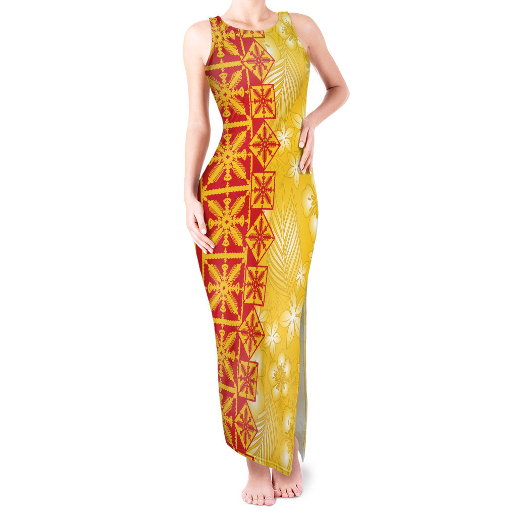 Kahili Quilt Hawaii Tank Maxi Dress Tropical Flower Seamless Half Style