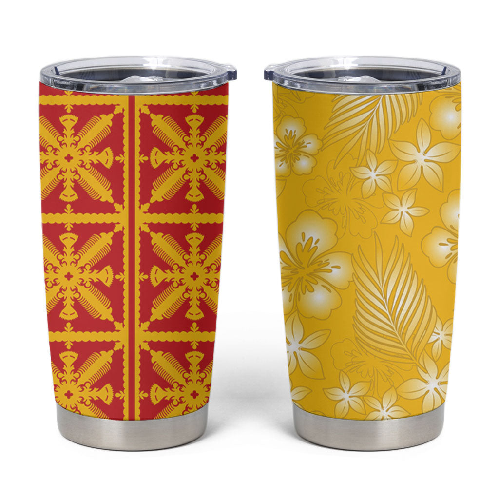 Kahili Quilt Hawaii Tumbler Cup Tropical Flower Seamless Half Style LT14 Yellow - Polynesian Pride